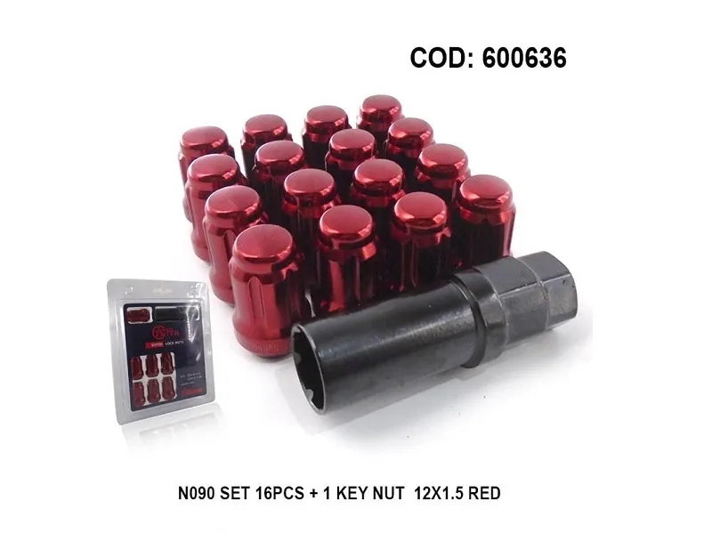 N090 SET 16PCS+1 KEY NUT 12X1.5 RED
