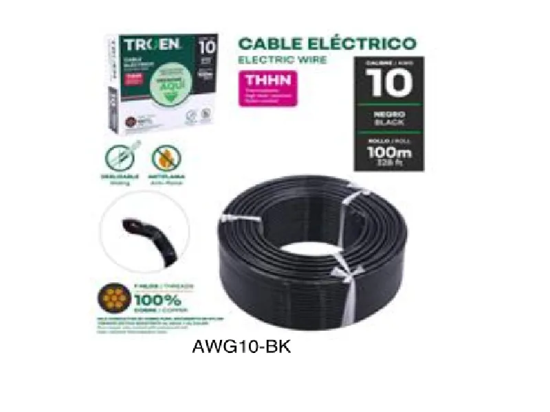 CABLE ELECTRICO THWN - #10 - 100 M- NEGRO  (COBRE )