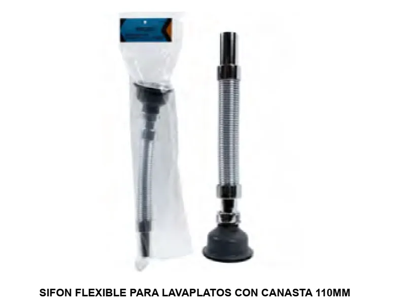 SIFON FLEXIBLE PARA FREGADERO CON CANASTA 110MM