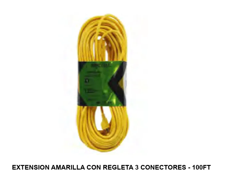 EXTENSION AMARILLA CON REGLETA 3 CONECTORES - 100FT