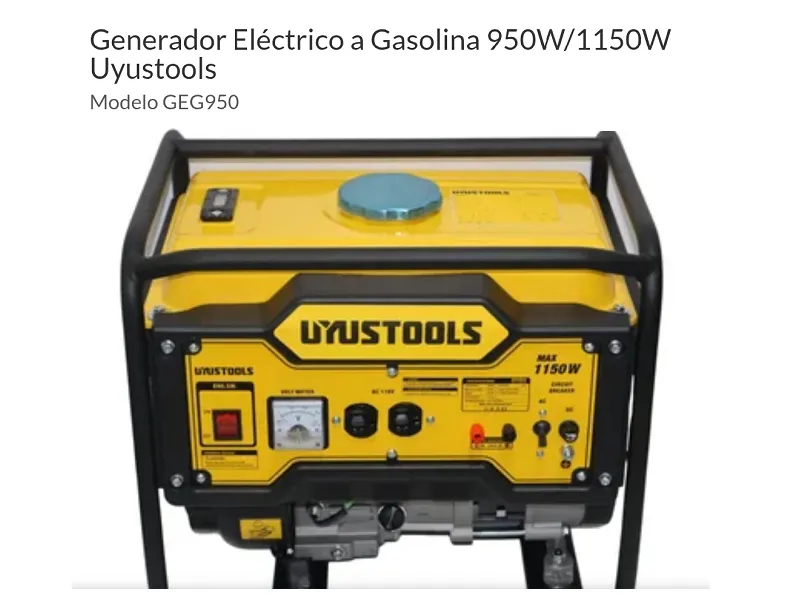 GENERADOR ELÉCTRICO DEGASOLINA, CAPACIDAD 950W/1150W MARCA UYUSTOOL MODELO GEG950