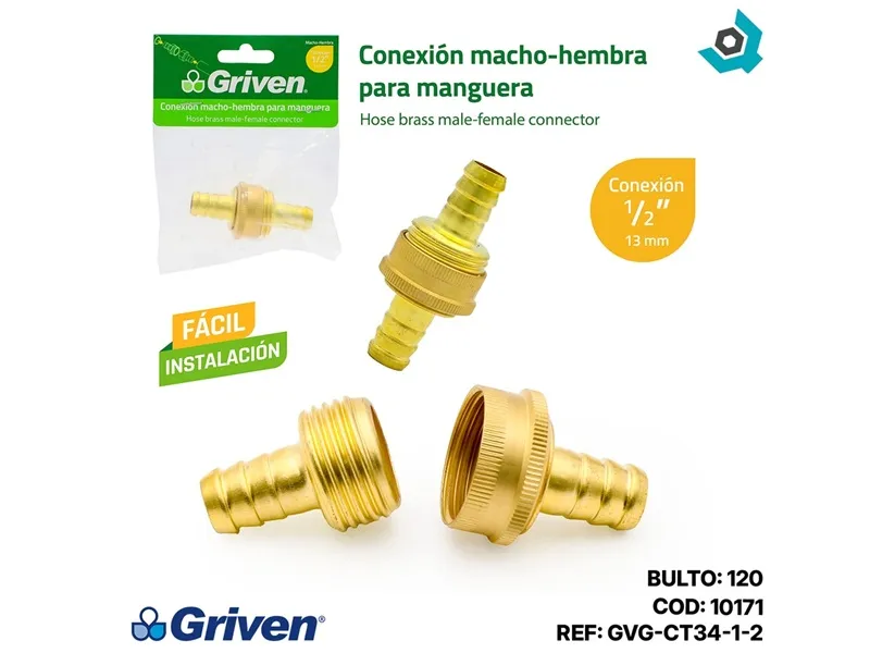 CONECTOR PARA MANGUERA 1/2" - MACHO-HEMBRA