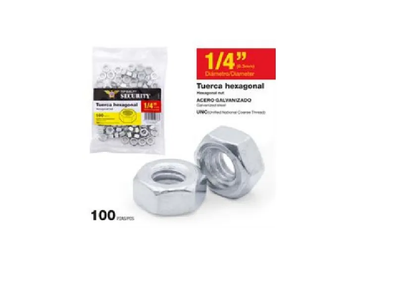 TUERCA HEXAGONAL 1/4" (100 PIEZAS)