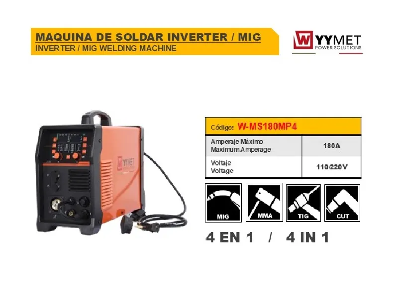 PLANTA DE SOLDAR MIG180MP( 4 EN 1) 110/220V  WYYMET