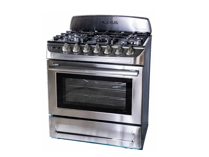 FOGÓN CON HORNO, 5 HORNILLAS, ACERO INXSIDABLE, ROSTIZADOR DE ALIMENTOS, MILEXUS