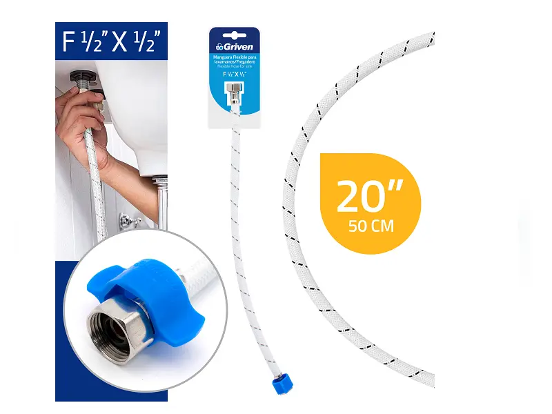 MANGUERA FLEXIBLE PARA LAVAMANOS /FREGADERO F 1/2" X 1/2" DE 20 (LATIGUILLO)