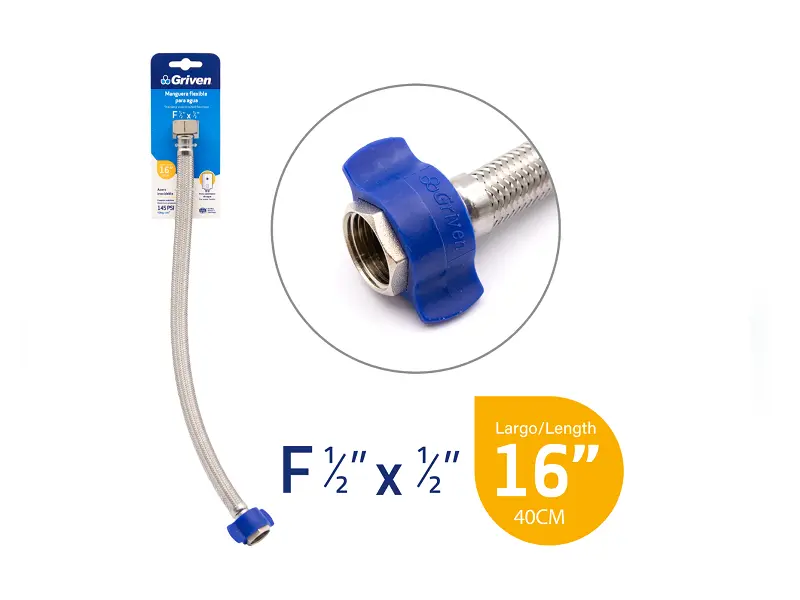 MANGUERA FLEXIBLE PARA LAVAMANOS / FREGADEROS 1/2"/1/2"(85C) (LATIGUILLO)